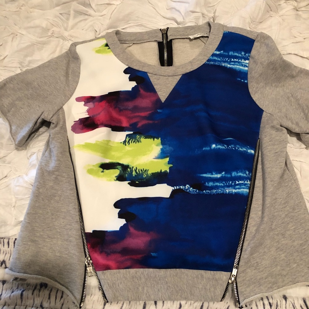 Designer Milly sweatshirt top with zipper details